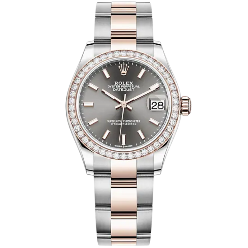 Datejust 31 31mm Oyster Bracelet Oystersteel and Everose Gold with Slate Dial Diamond-Set Bezel - Rolex