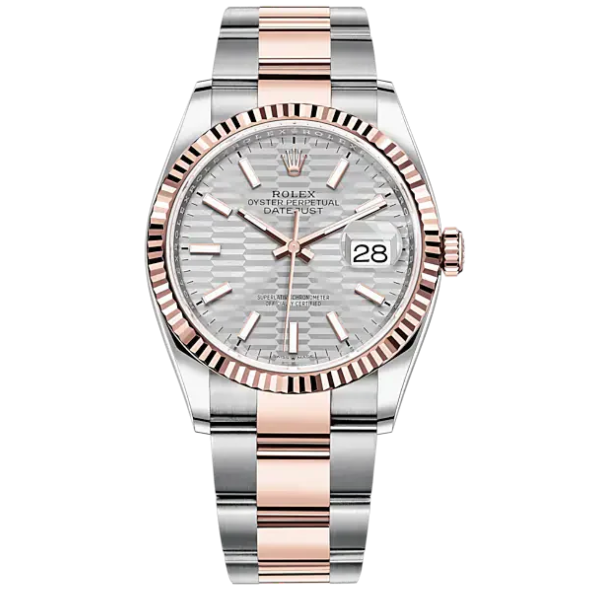 Datejust 36 36mm Oyster Bracelet Oystersteel and Everose Gold with Silver Fluted-Motif Dial Fluted Bezel - Rolex