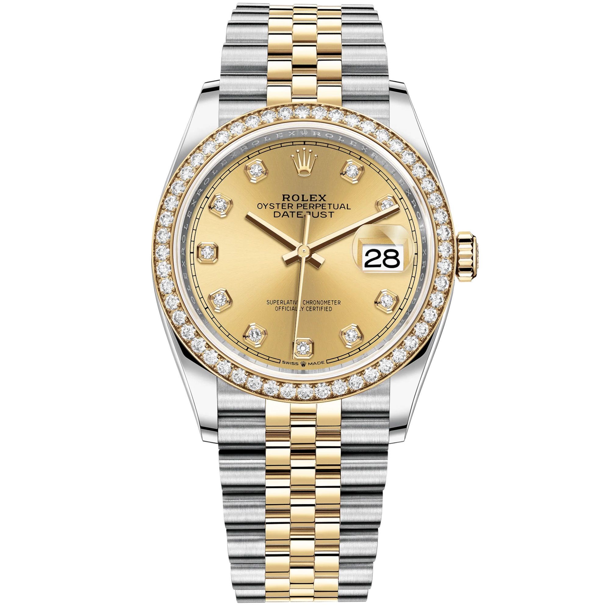 Datejust 36 36mm Oystersteel Jubilee Bracelet and Yellow Gold with Champagne-Colour Diamond-Set Dial Diamond-Set Bezel - Rolex