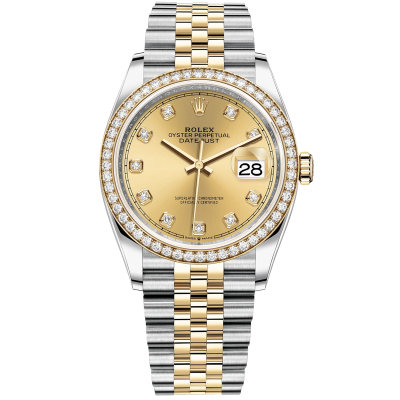 Datejust 36 36mm Oystersteel Jubilee Bracelet and Yellow Gold with Champagne-Colour Diamond-Set Dial Diamond-Set Bezel - Rolex