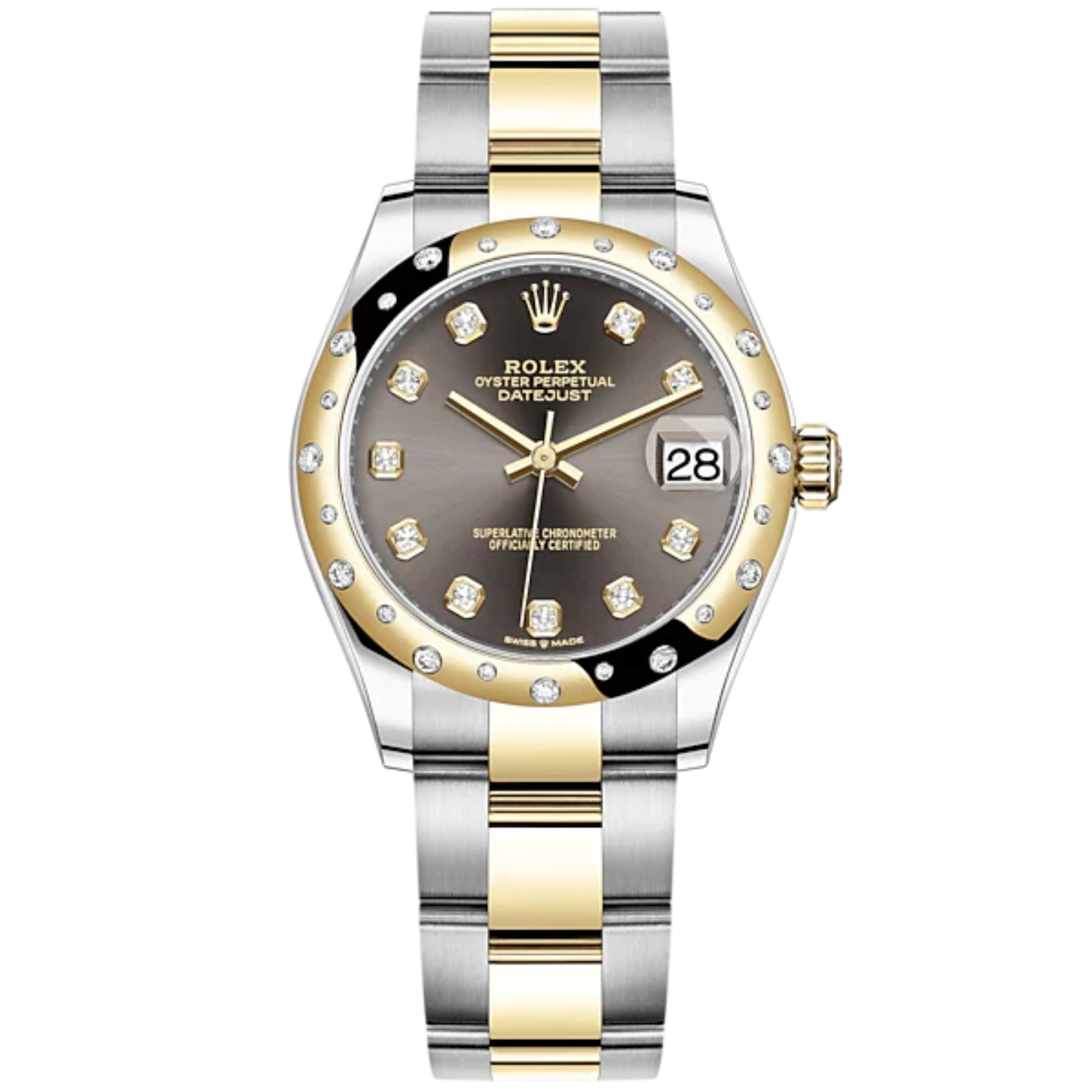 Datejust 31 31mm Oyster Bracelet Oystersteel and Yellow Gold with Dark Grey Diamond-Set Dial Diamond-Set Bezel - Rolex
