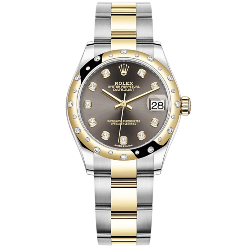 Datejust 31 31mm Oyster Bracelet Oystersteel and Yellow Gold with Dark Grey Diamond-Set Dial Diamond-Set Bezel - Rolex