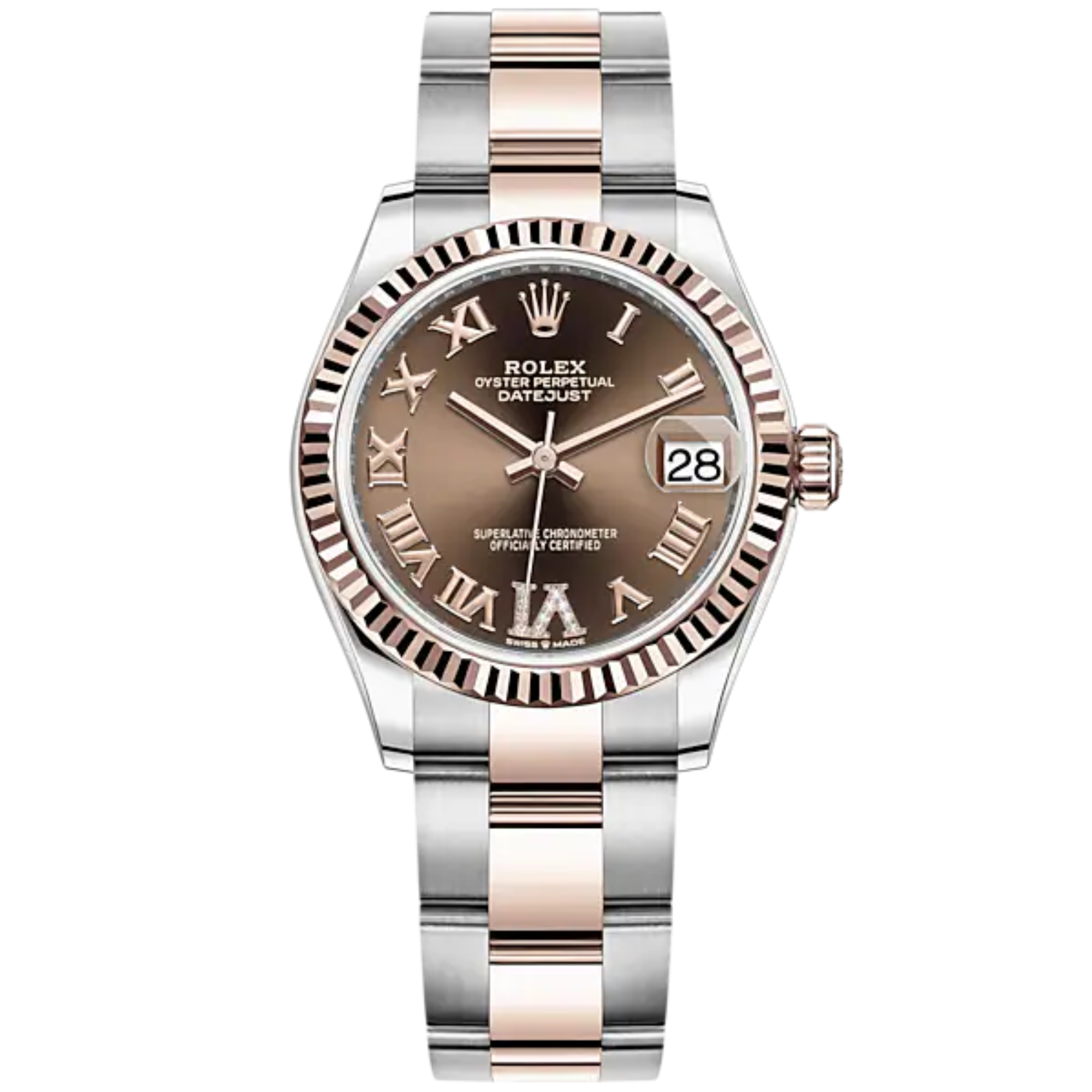 Datejust 31 31mm Oyster Bracelet Oystersteel and Everose Gold with Chocolate Diamond Dial Fluted Bezel - Rolex