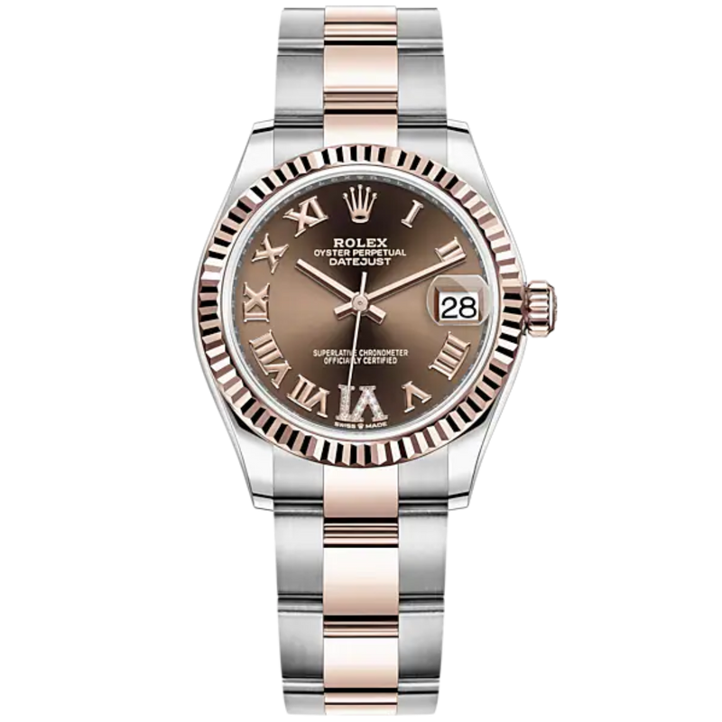 Datejust 31 31mm Oyster Bracelet Oystersteel and Everose Gold with Chocolate Diamond Dial Fluted Bezel - Rolex