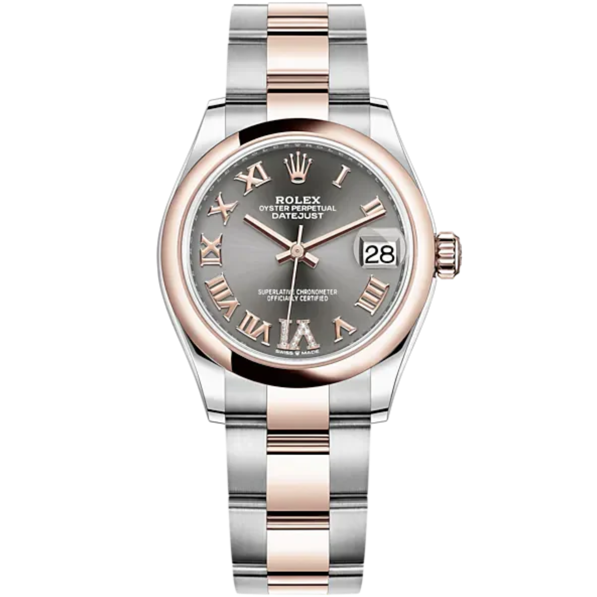 Datejust 31 31mm Oyster Bracelet Oystersteel and Everose Gold with Slate Diamond Dial Everose Gold Bezel - Rolex