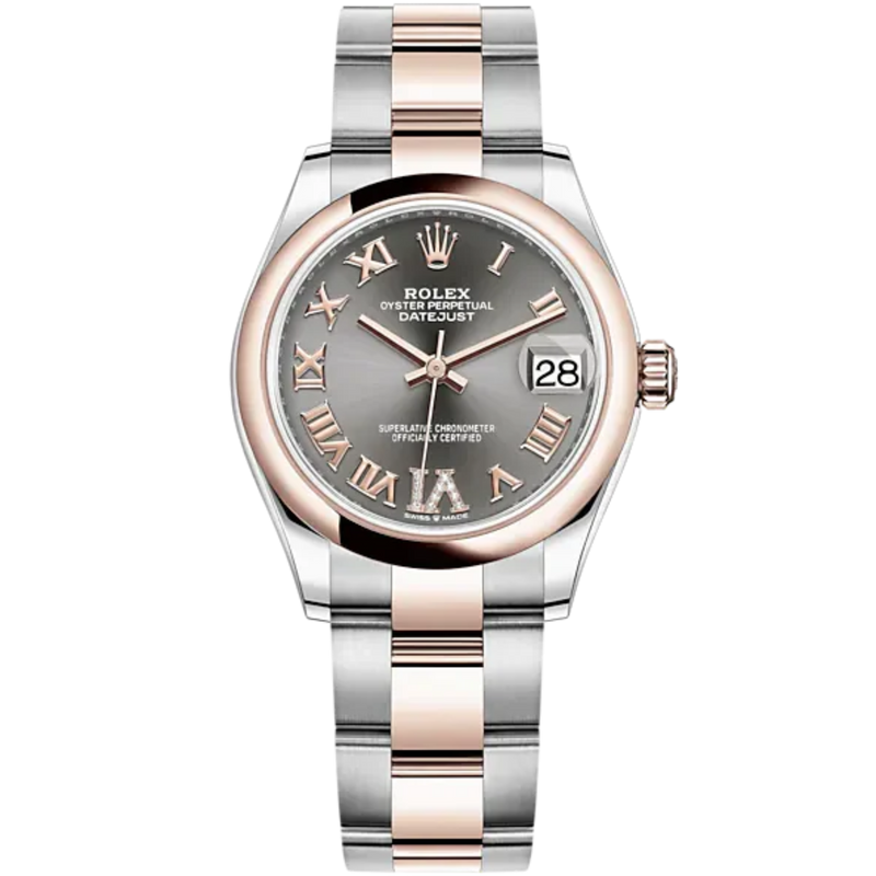 Datejust 31 31mm Oyster Bracelet Oystersteel and Everose Gold with Slate Diamond Dial Everose Gold Bezel - Rolex