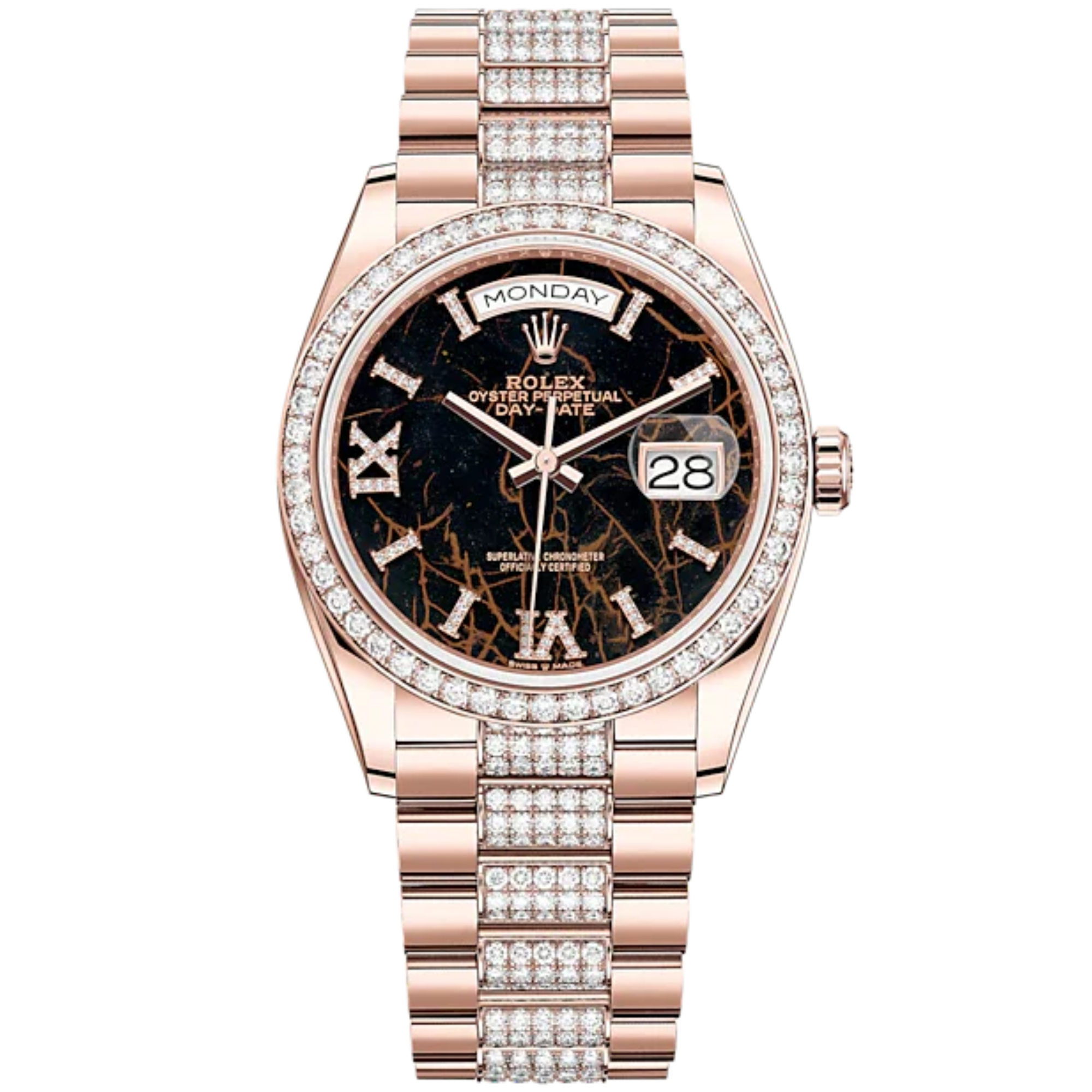 Day-Date 36 36mm Diamond-Set President Bracelet and 18 KT Everose Gold with Eisenkiesel Diamond-Set Dial Diamond-Set Bezel - Rolex