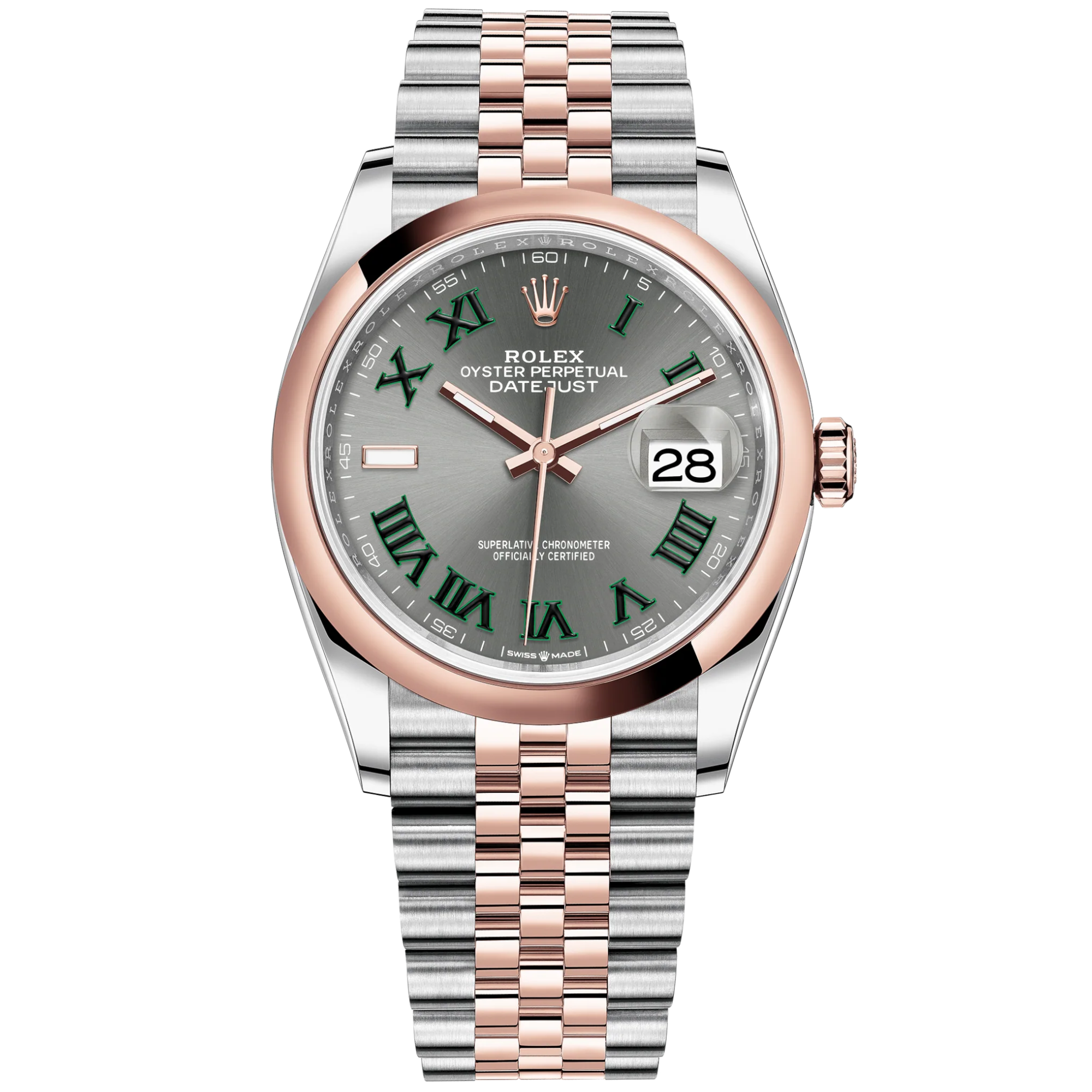 Datejust 36 36mm Oystersteel Jubilee Bracelet and Everose Gold with Slate Dial Domed Bezel - Rolex