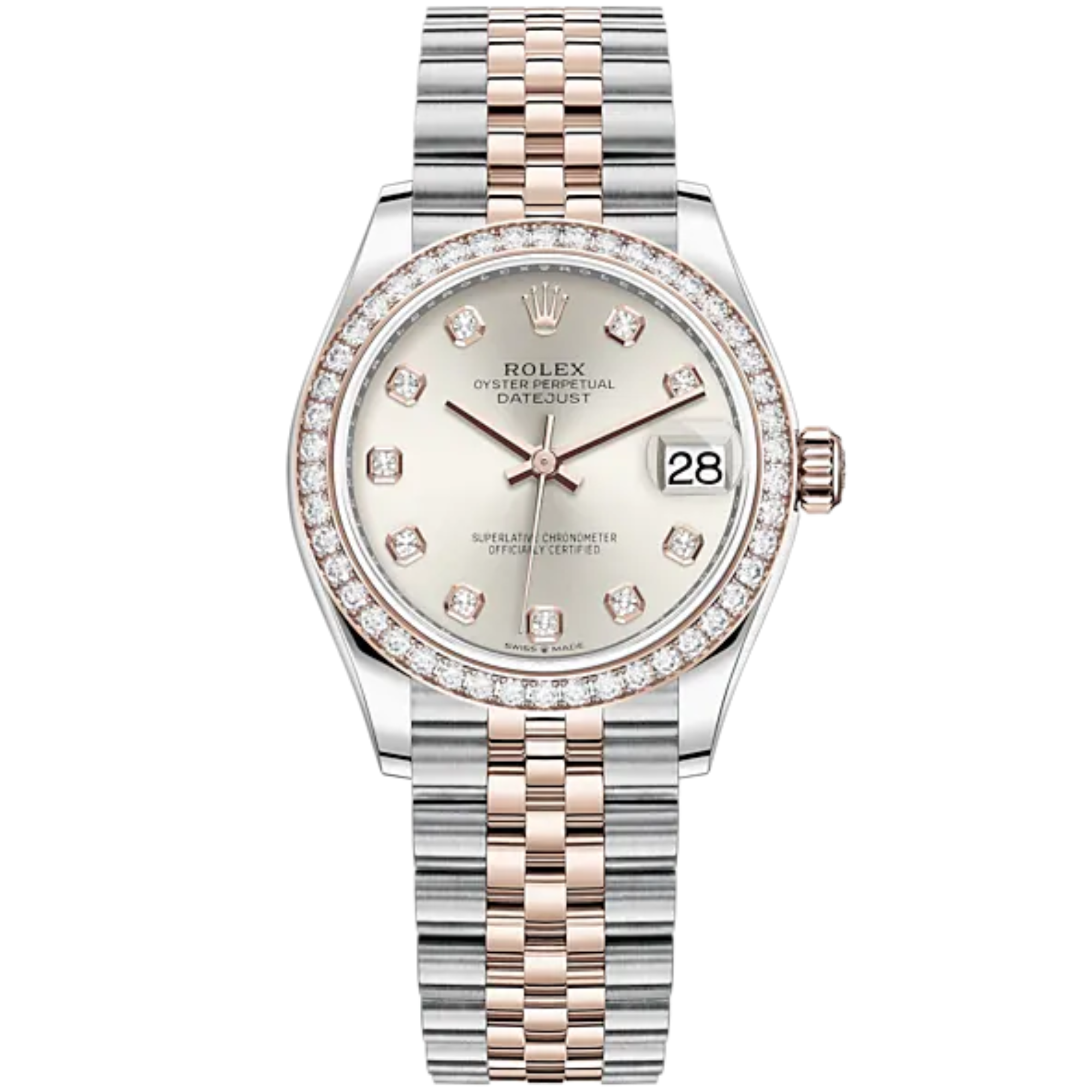 Datejust 31 31mm Jubilee Bracelet Oystersteel and Everose Gold with Silver Diamond-Set Dial Diamond-Set Bezel - Rolex