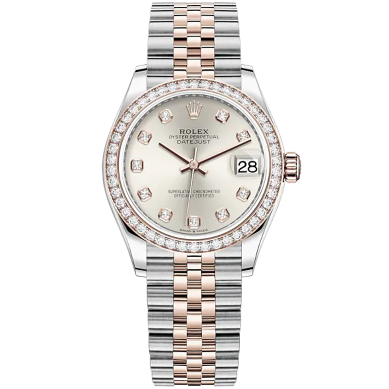 Datejust 31 31mm Jubilee Bracelet Oystersteel and Everose Gold with Silver Diamond-Set Dial Diamond-Set Bezel - Rolex