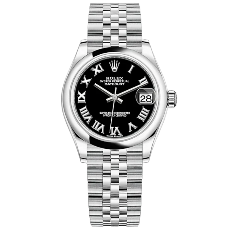 Datejust 31 31mm Jubilee Bracelet Oystersteel with Bright Black Dial Oystersteel Bezel - Rolex