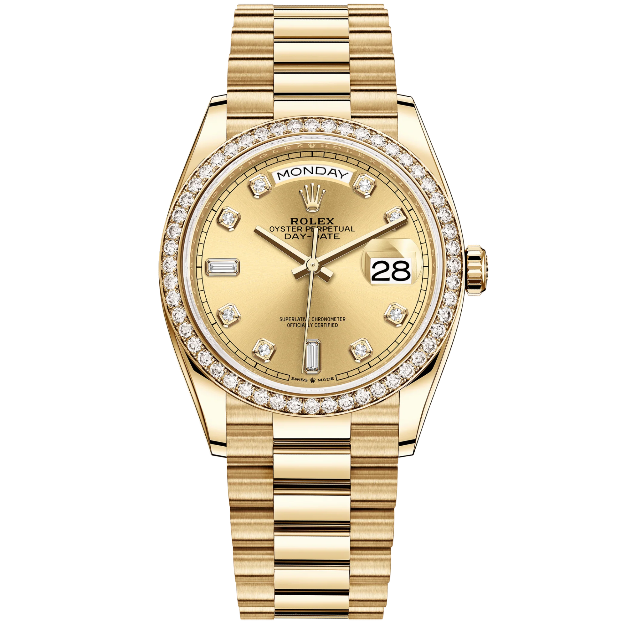 Day-Date 36 36mm President Bracelet and 18 KT Yellow Gold with Champagne-Colour Diamond Dial and Diamond-Set Bezel - Rolex