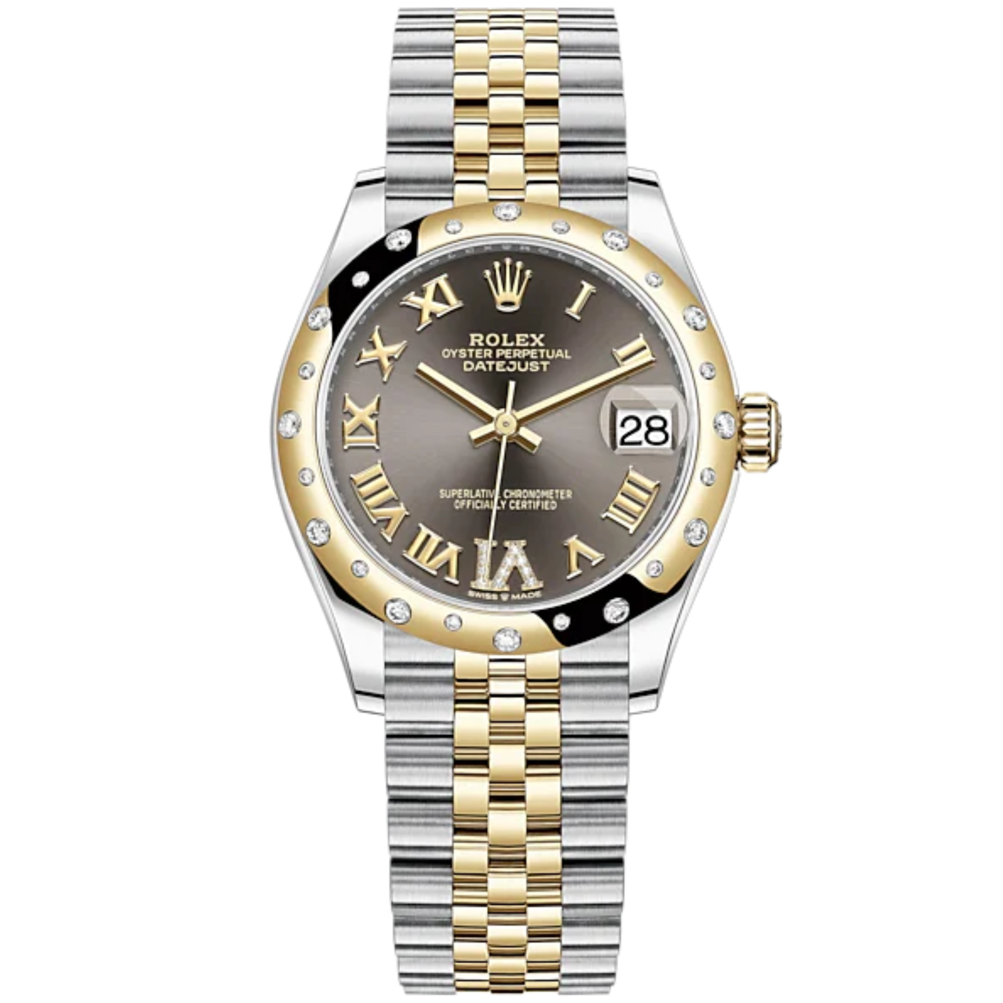 Datejust 31 31mm Jubilee Bracelet Oystersteel and Yellow Gold with Dark Grey Diamond Dial Diamond-Set Bezel - Rolex