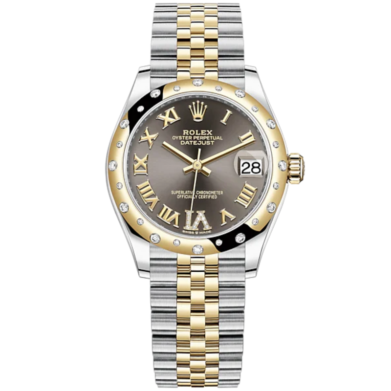 Datejust 31 31mm Jubilee Bracelet Oystersteel and Yellow Gold with Dark Grey Diamond Dial Diamond-Set Bezel - Rolex