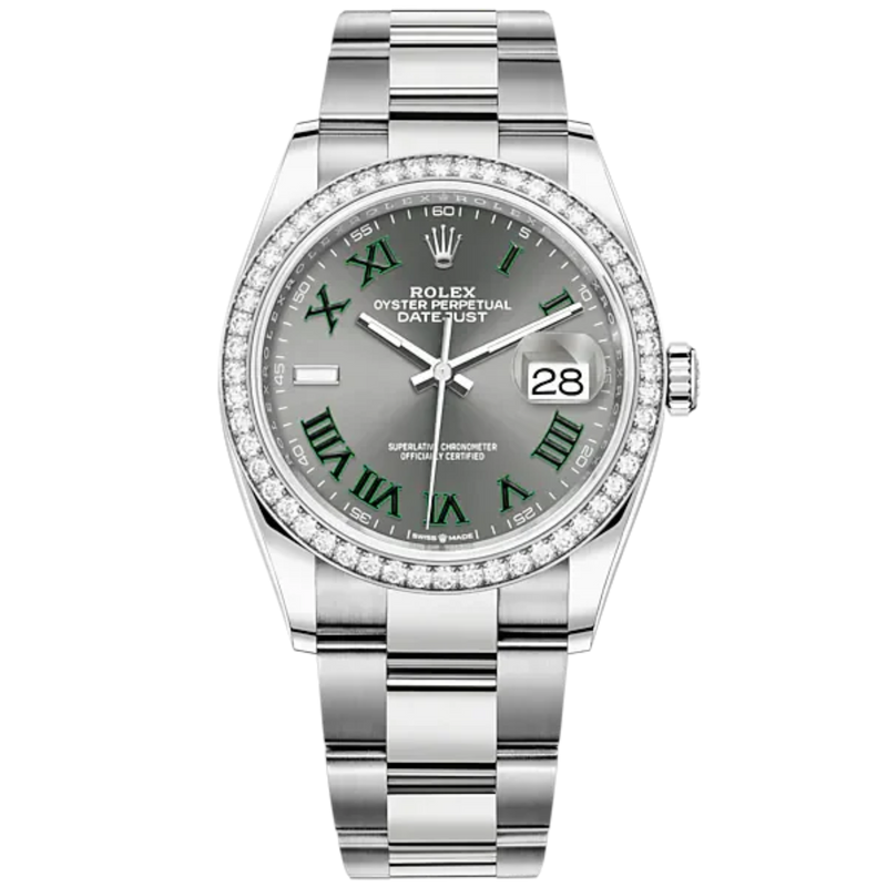 Datejust 36 36mm Oyster Bracelet Oystersteel and White Gold with Slate Dial Diamond-Set Bezel - Rolex