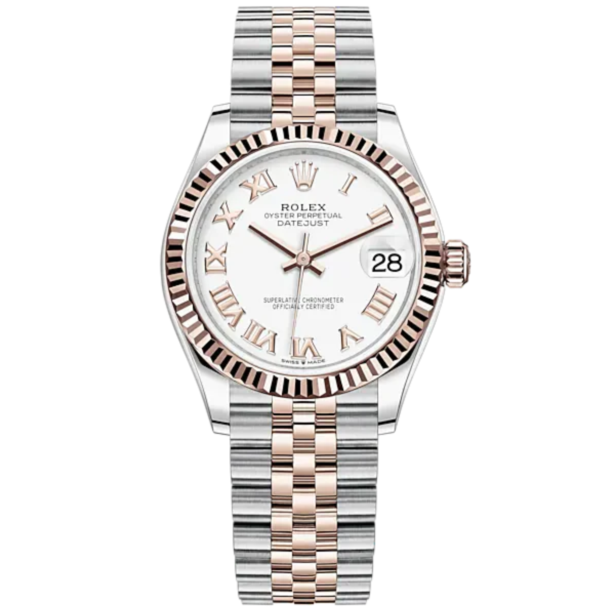 Datejust 31 31mm Jubilee Bracelet Oystersteel and Everose Gold with White Dial Fluted Bezel - Rolex