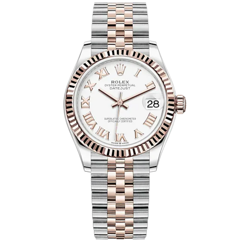 Datejust 31 31mm Jubilee Bracelet Oystersteel and Everose Gold with White Dial Fluted Bezel - Rolex