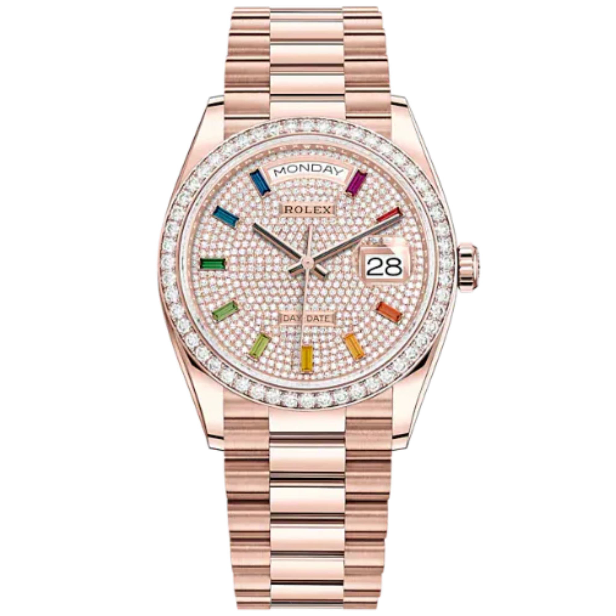 Day-Date 36 36mm President Bracelet and 18 KT Everose Gold with Diamond-Paved Dial Diamond-Set Bezel - Rolex