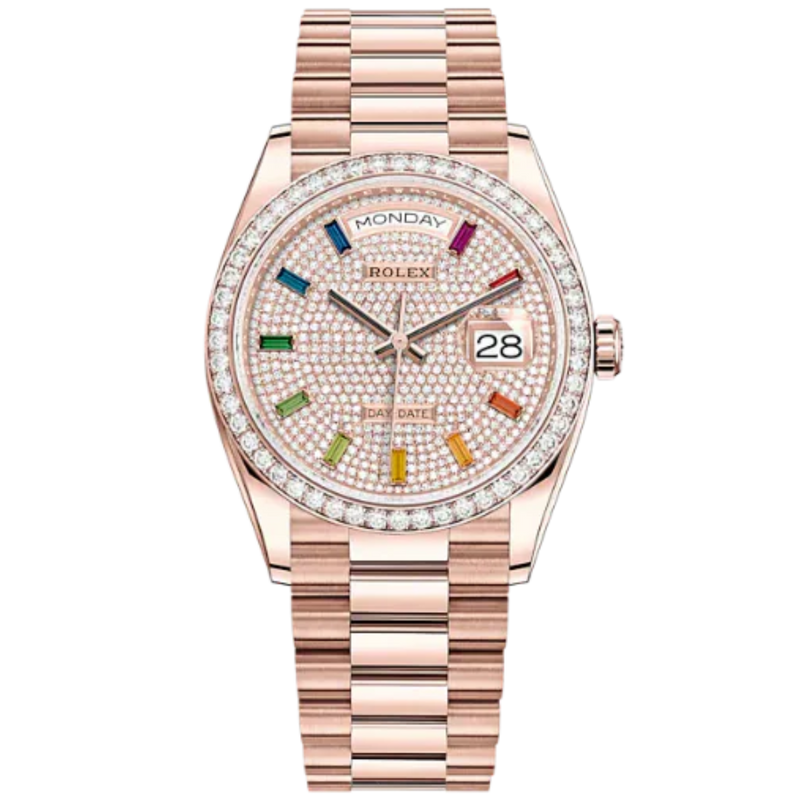 Day-Date 36 36mm President Bracelet and 18 KT Everose Gold with Diamond-Paved Dial Diamond-Set Bezel - Rolex