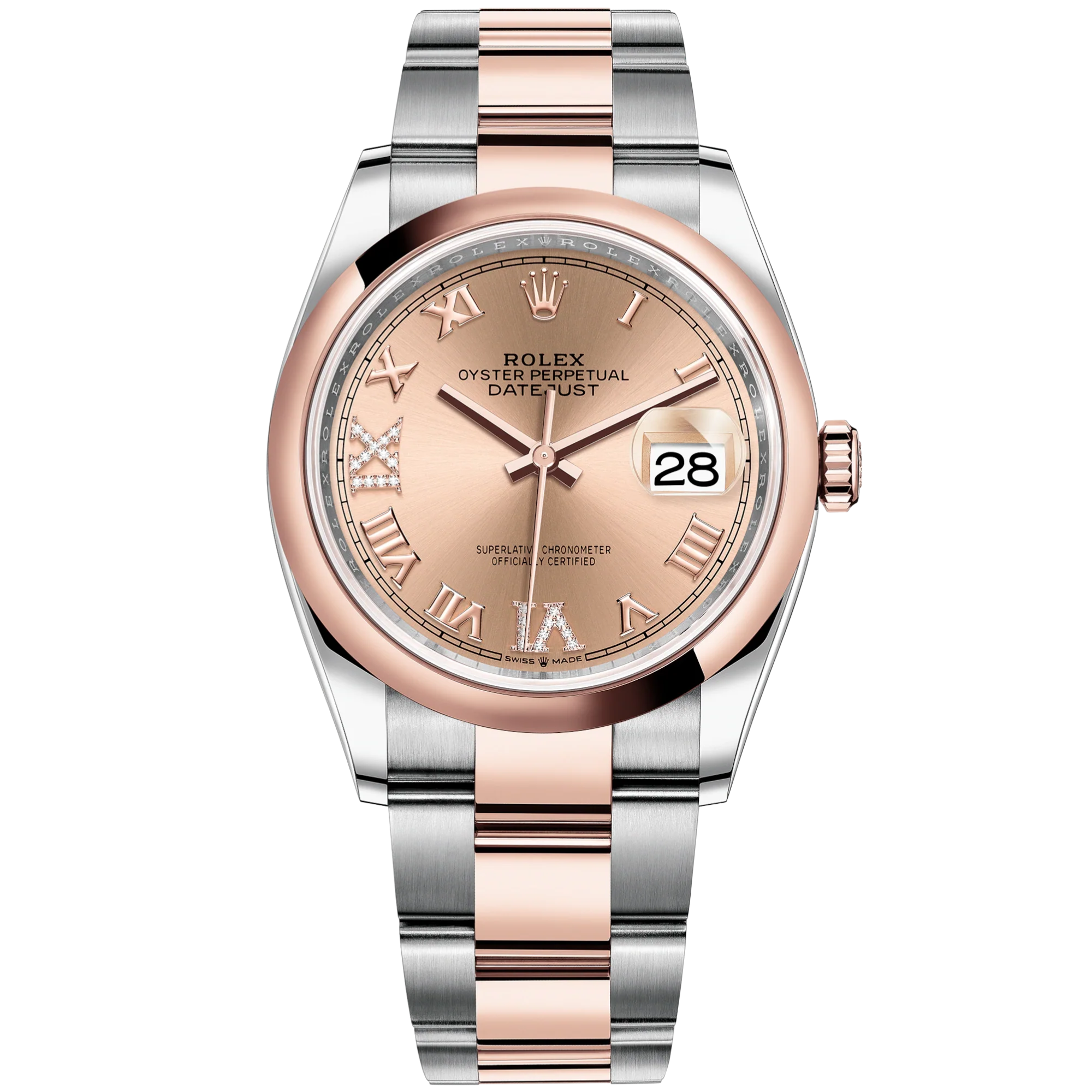 Datejust 36 36mm Oyster Bracelet Oystersteel and Everose Gold with Rose Colour Dial Diamond-Set Domed Bezel - Rolex