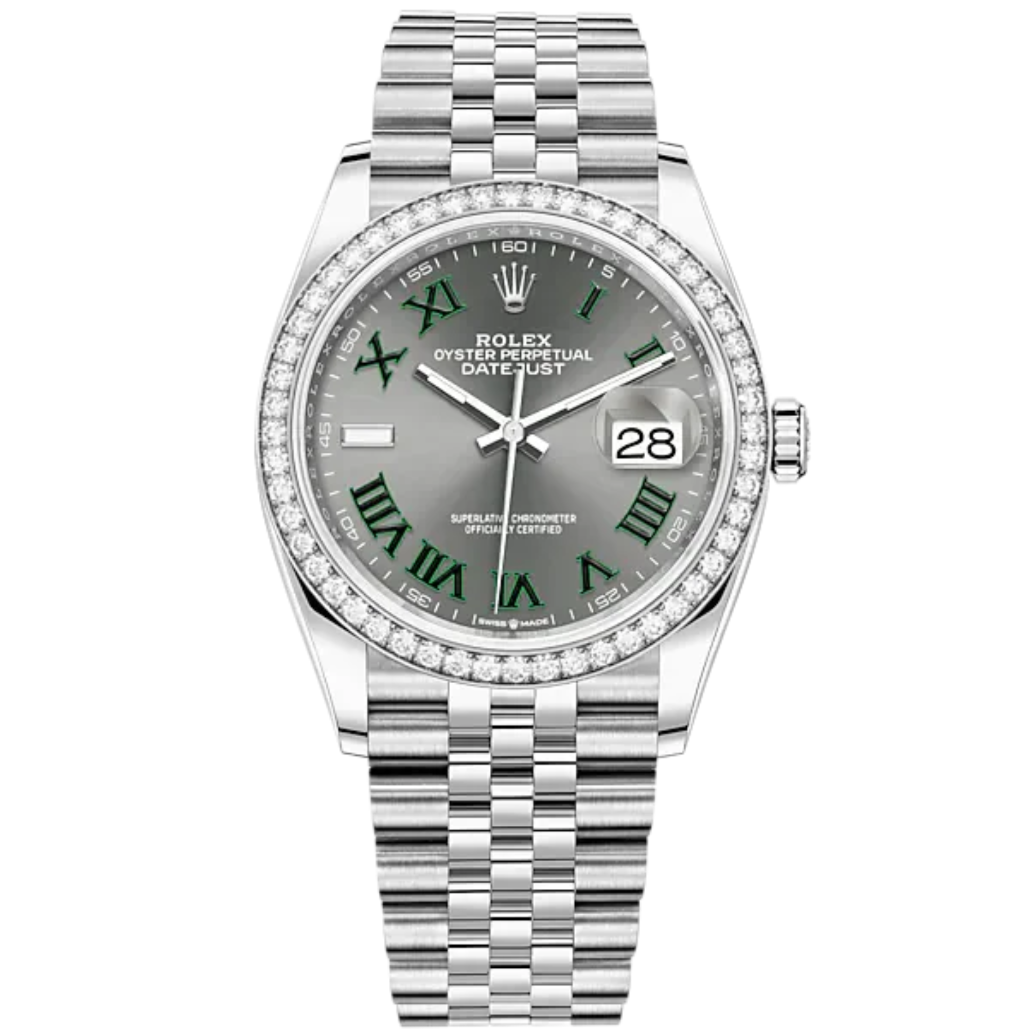 Datejust 36 36mm Oystersteel Jubilee Bracelet and White Gold with Slate Dial Diamond-Set Bezel - Rolex