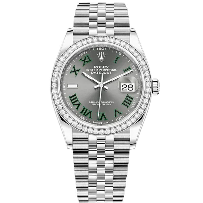 Datejust 36 36mm Oystersteel Jubilee Bracelet and White Gold with Slate Dial Diamond-Set Bezel - Rolex