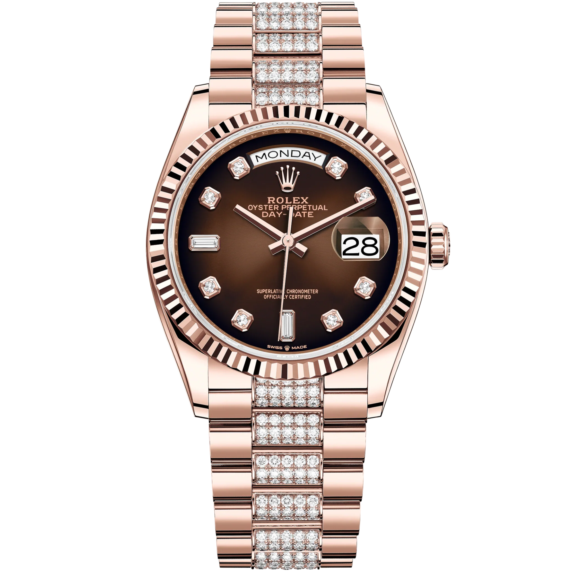 Day-Date 36 36mm Diamond-Set President Bracelet and 18 KT Everose Gold with Brown Ombré Dial Diamond-Set Dial Fluted Bezel - Rolex