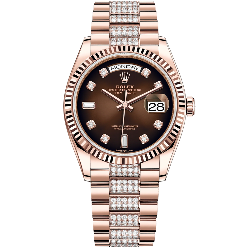 Day-Date 36 36mm Diamond-Set President Bracelet and 18 KT Everose Gold with Brown Ombré Dial Diamond-Set Dial Fluted Bezel - Rolex