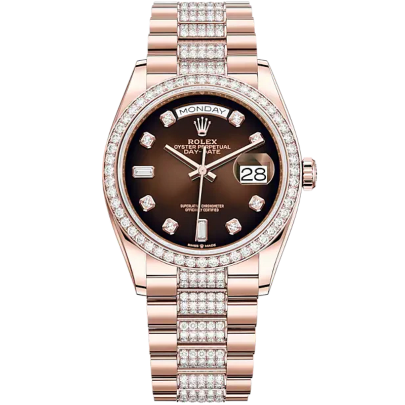Day-Date 36 36mm Diamond-Set President Bracelet and 18 KT Everose Gold with Brown Ombré Dial Diamond-Set Dial and Bezel - Rolex