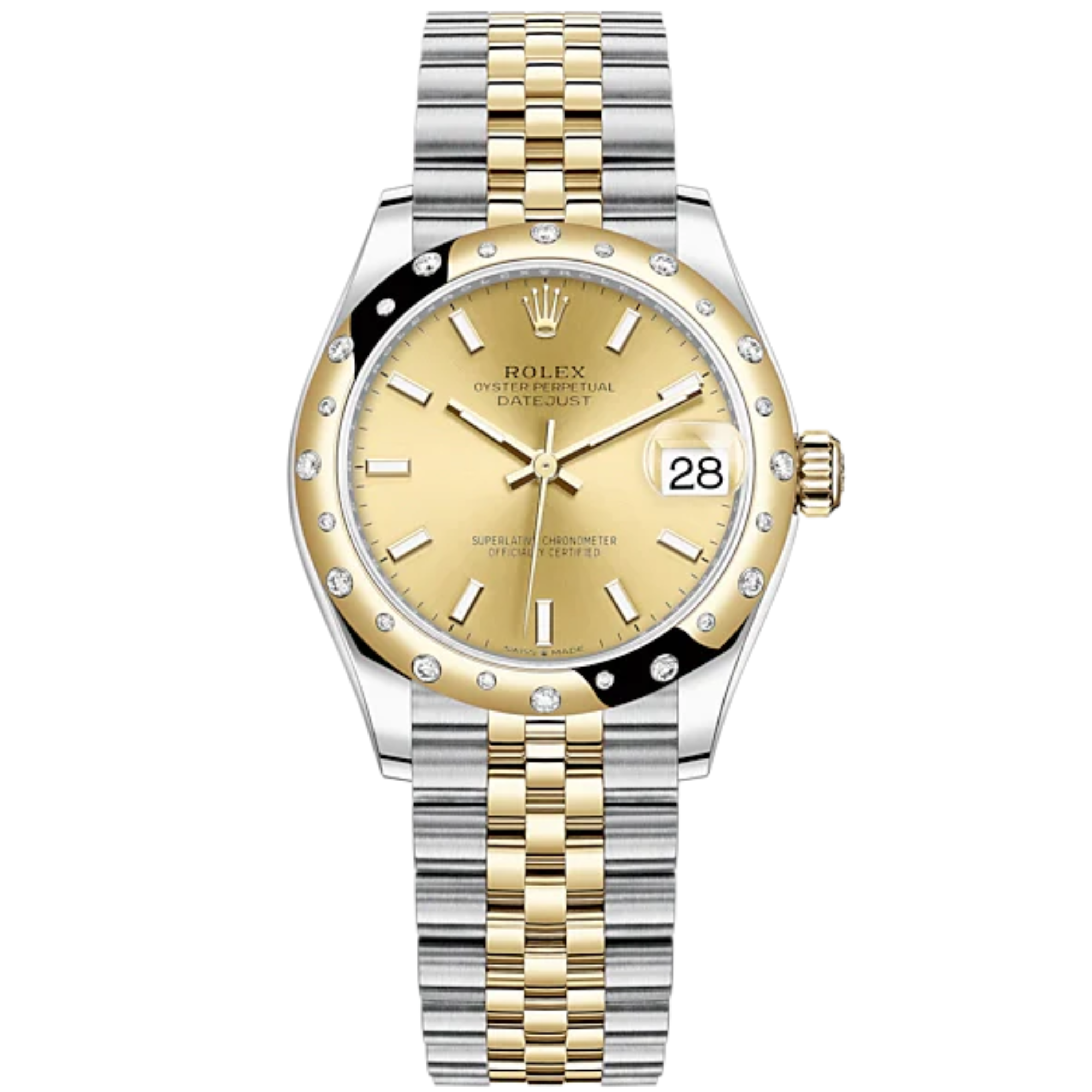 Datejust 31 31mm Jubilee Bracelet Oystersteel and Yellow Gold with Champagne-Colour Dial Diamond-Set Bezel - Rolex