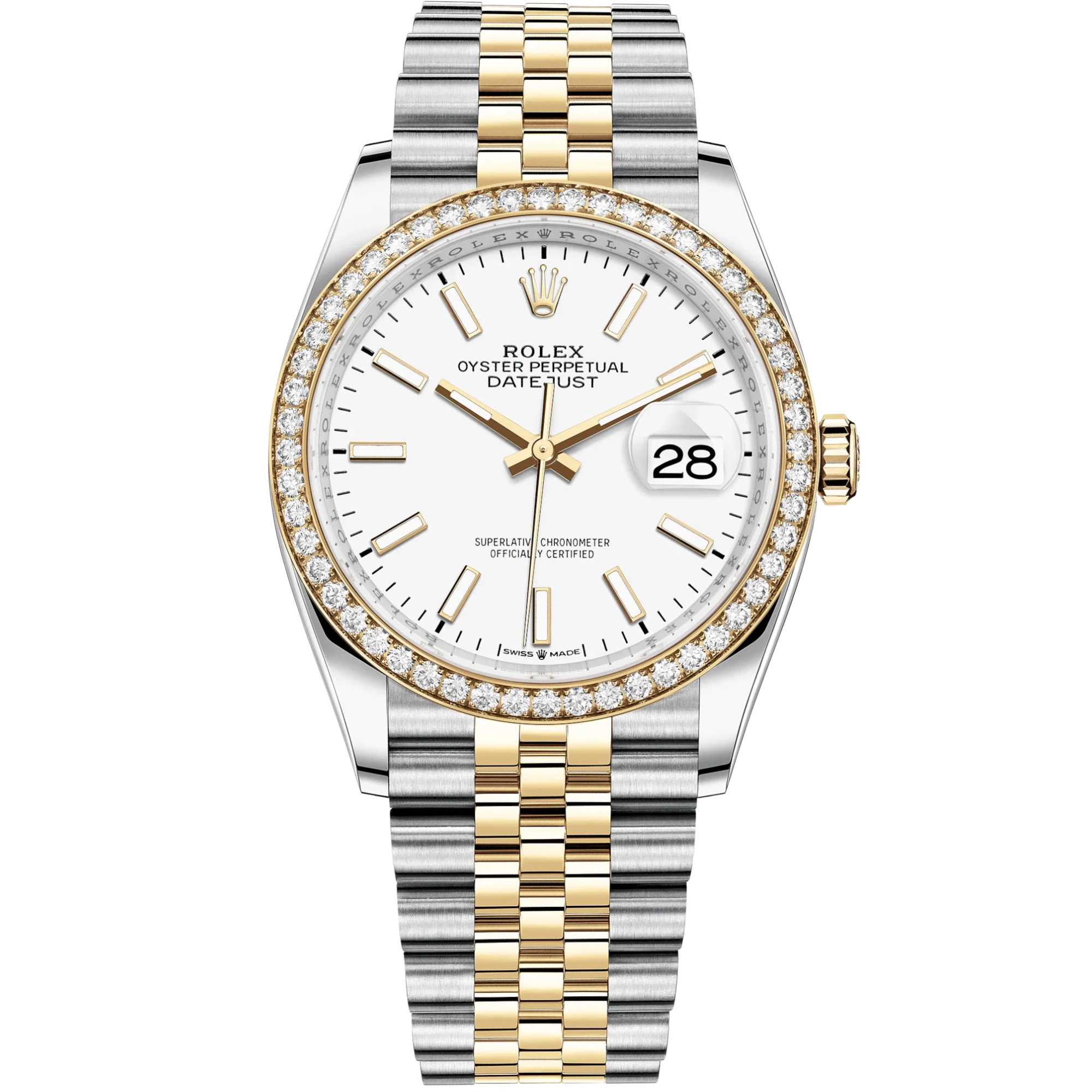Datejust 36 36mm Oystersteel Jubilee Bracelet and Yellow Gold with White Dial Diamond-Set Bezel - Rolex