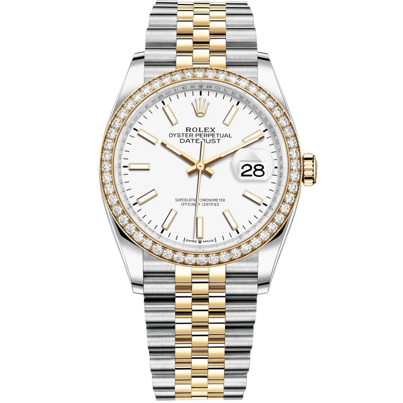 Datejust 36 36mm Oystersteel Jubilee Bracelet and Yellow Gold with White Dial Diamond-Set Bezel - Rolex