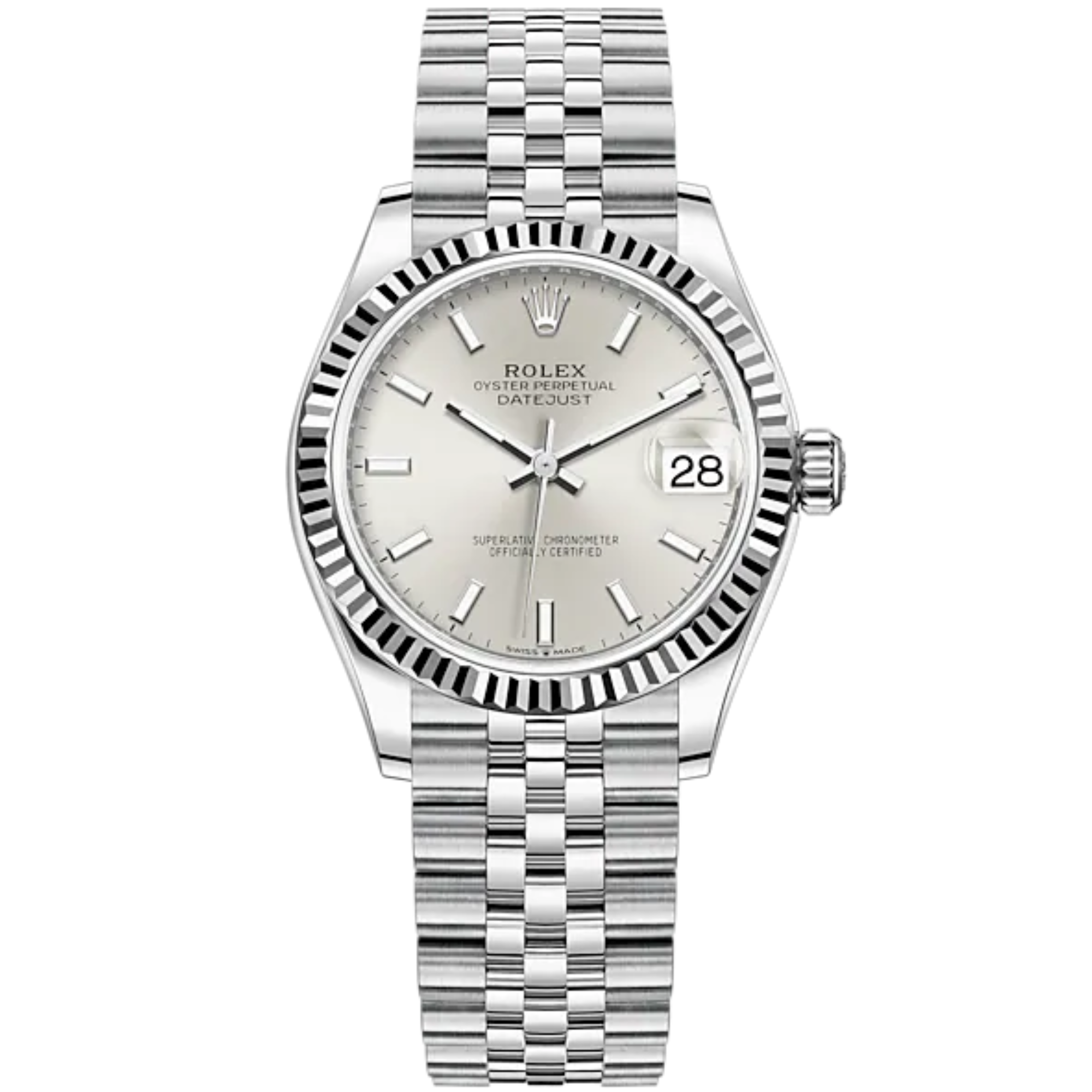 Datejust 31 31mm Jubilee Bracelet Oystersteel and White Gold with Silver Dial Fluted Bezel - Rolex