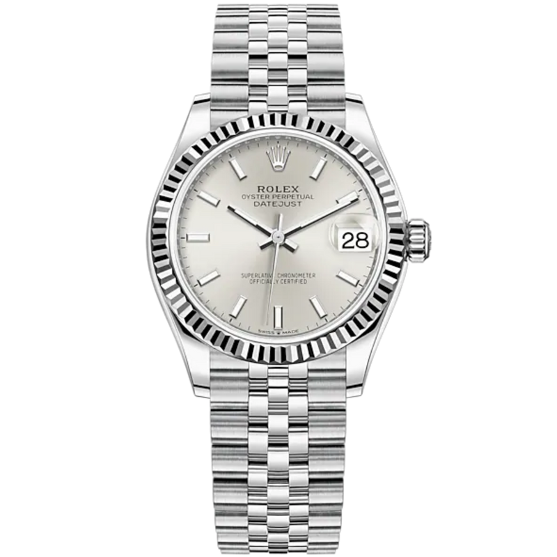 Datejust 31 31mm Jubilee Bracelet Oystersteel and White Gold with Silver Dial Fluted Bezel - Rolex