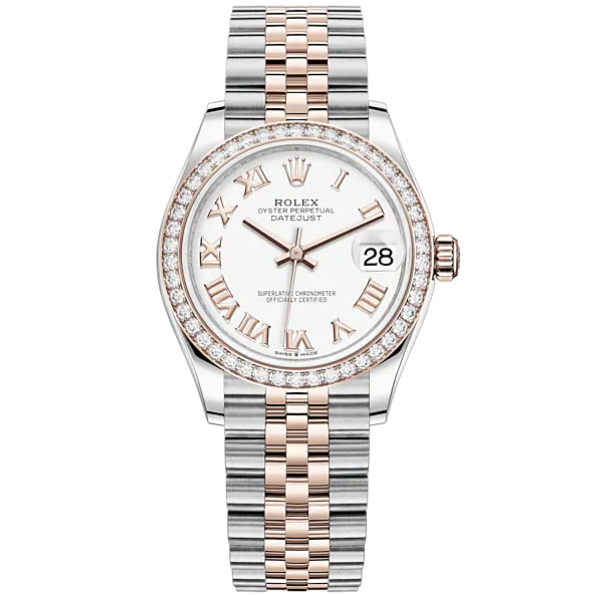 Datejust 31 31mm Jubilee Bracelet Oystersteel and Everose Gold with White Dial Diamond-Set Bezel - Rolex