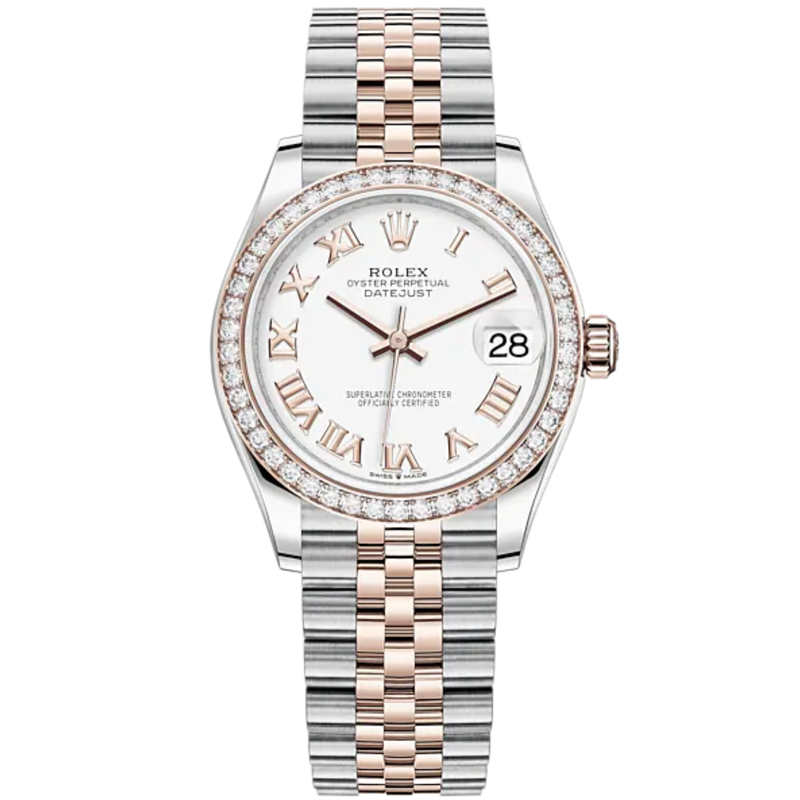 Datejust 31 31mm Jubilee Bracelet Oystersteel and Everose Gold with White Dial Diamond-Set Bezel - Rolex