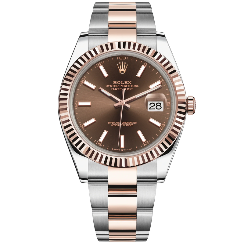 Datejust 41 41mm Oyster Bracelet Oystersteel and Everose Gold with Chocolate Dial Fluted Bezel - Rolex