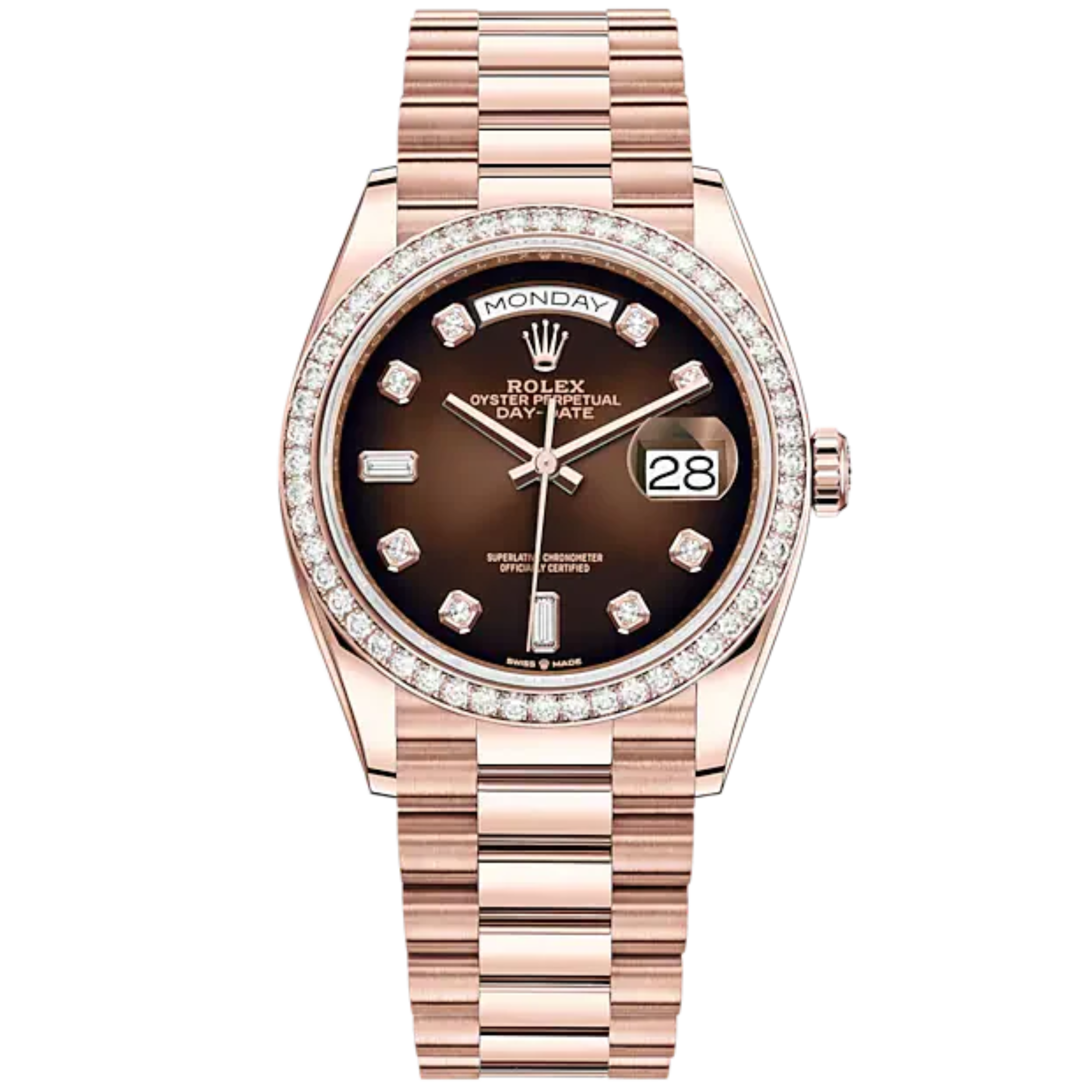 Day-Date 36 36mm President Bracelet and 18 KT Everose Gold with Brown Ombré Dial Diamond-Set Dial Diamond-Set Bezel - Rolex