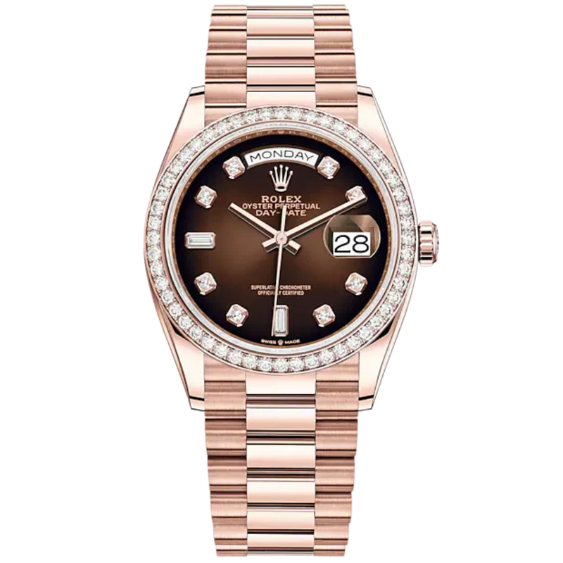 Day-Date 36 36mm President Bracelet and 18 KT Everose Gold with Brown Ombré Dial Diamond-Set Dial Diamond-Set Bezel - Rolex