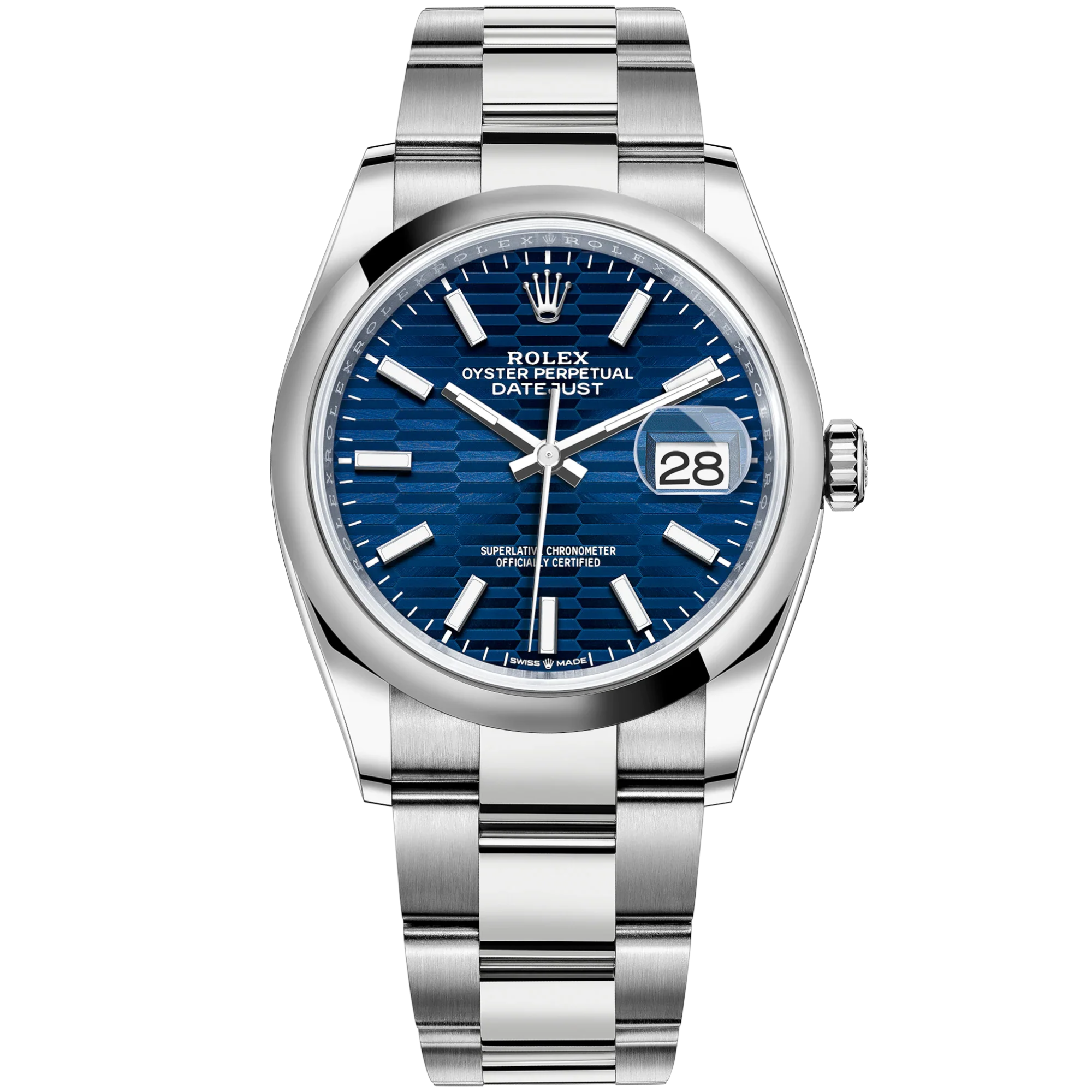 Datejust 36 36mm Oyster Bracelet Oystersteel with Bright Blue Fluted-Motif Dial Domed Bezel - Rolex