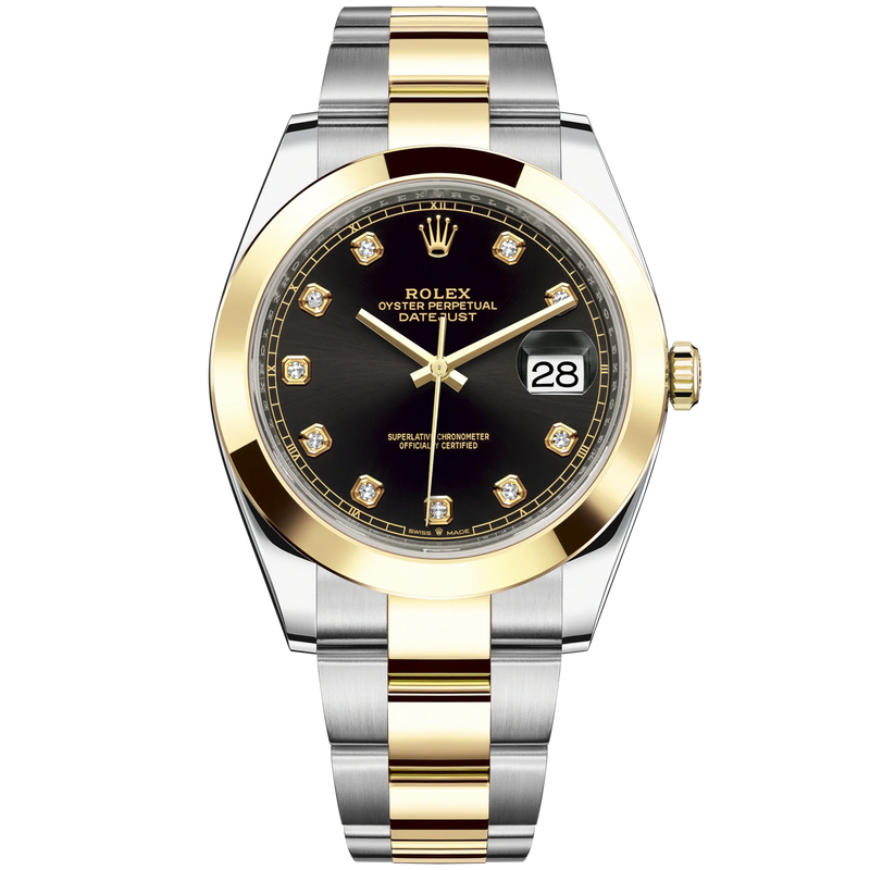 Datejust 41 41mm Oyster Bracelet Oystersteel and Yellow Gold with Bright Black Diamond-Set Dial Yellow Gold Bezel - Rolex
