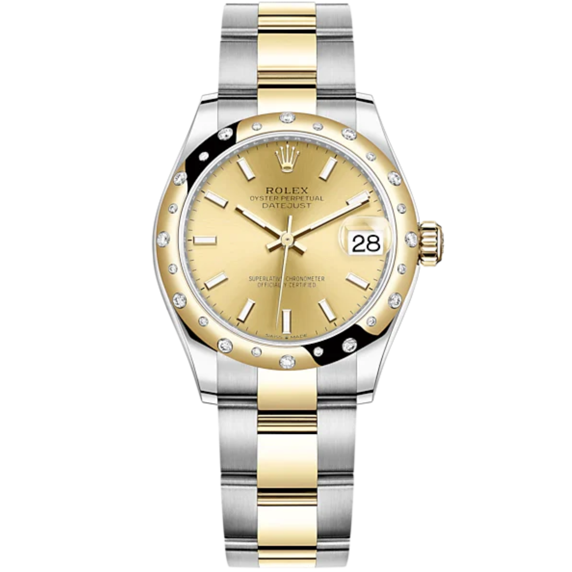 Datejust 31 31mm Oyster Bracelet Oystersteel and Yellow Gold with Champagne-Colour Dial Diamond-Set Bezel - Rolex