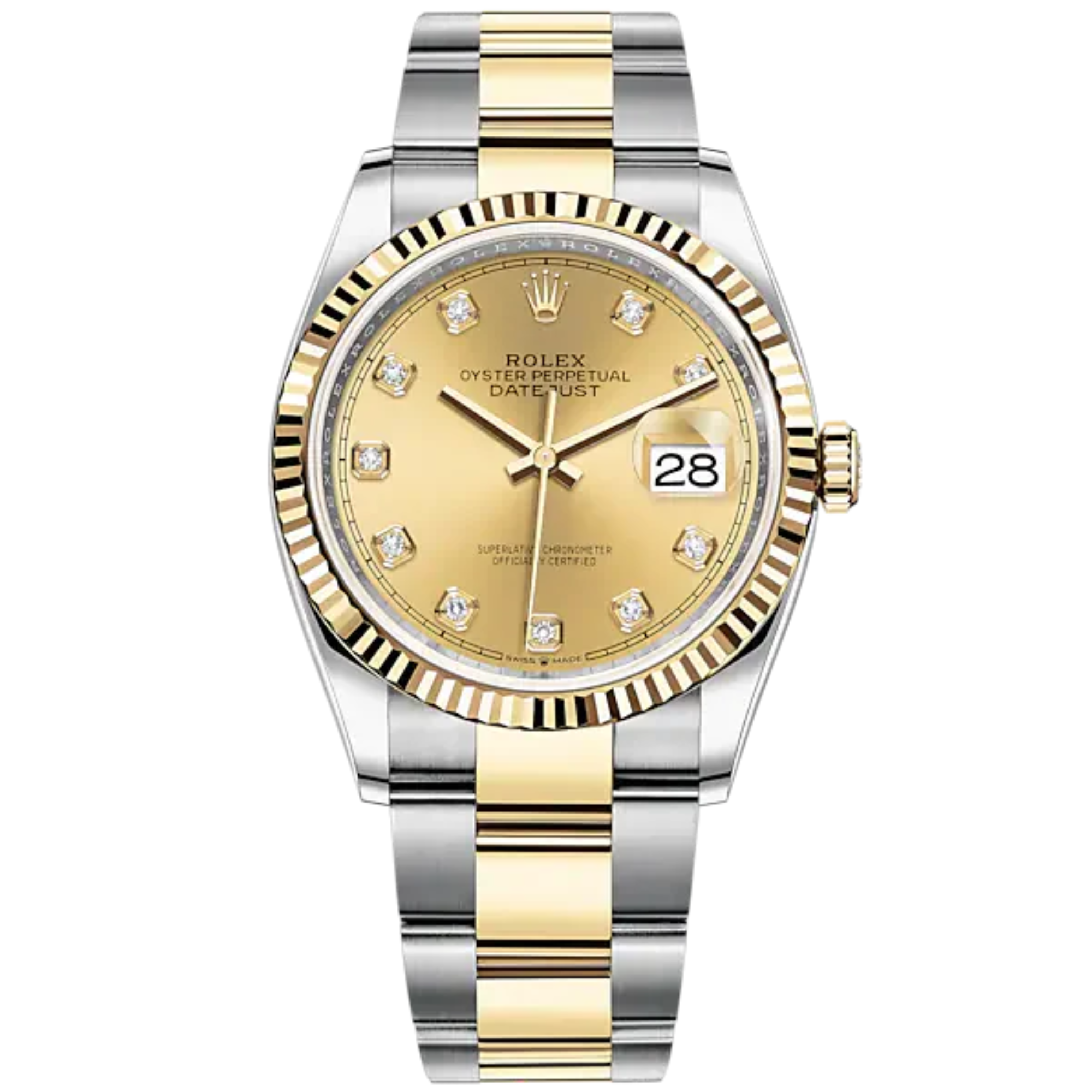 Datejust 36 36mm Oyster Bracelet and Yellow Gold with Champagne-Colour Diamond-Set Dial Fluted Bezel - Rolex