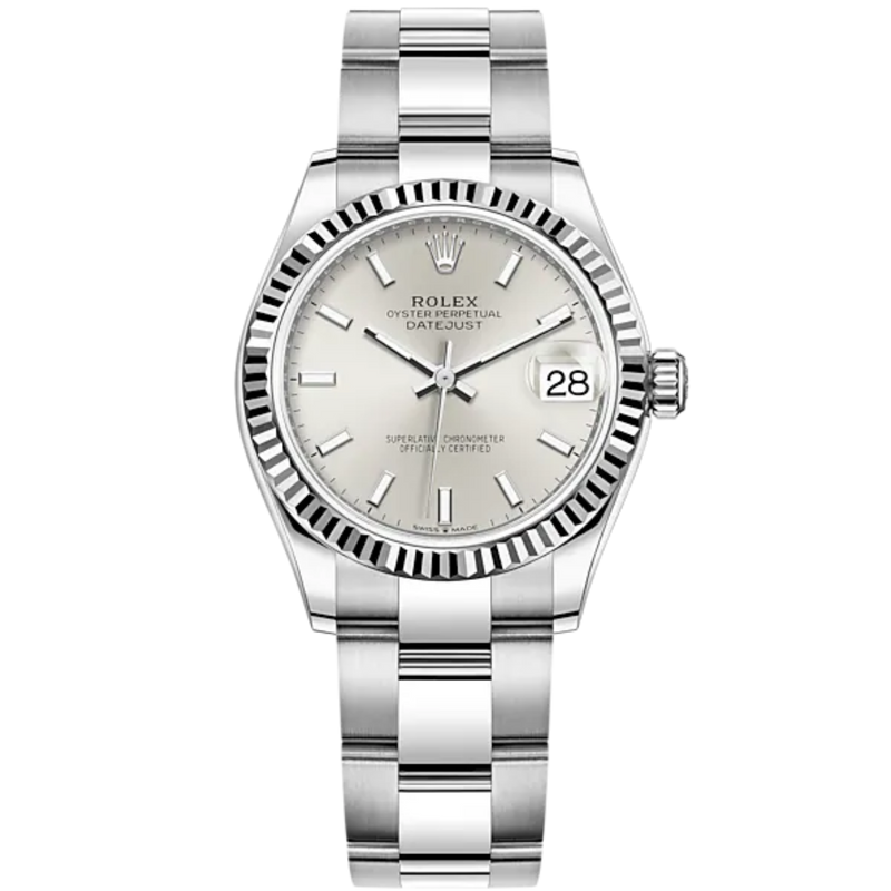 Datejust 31 31mm Oyster Bracelet Oystersteel and White Gold with Silver Dial Fluted Bezel - Rolex