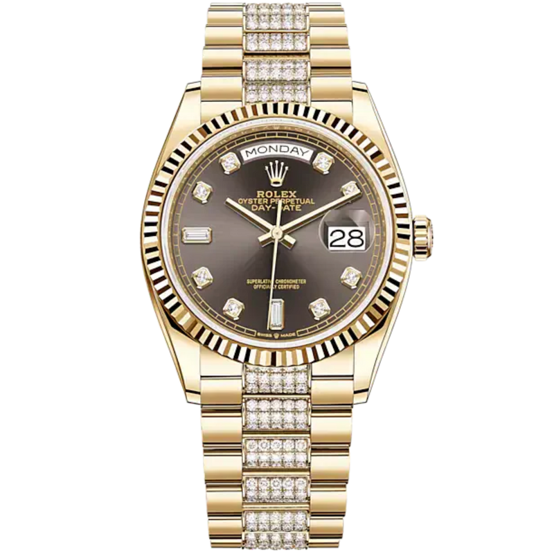 Day-Date 36 36mm Diamond-Set President Bracelet and 18 KT Yellow Gold with Dark Grey Diamond-Set Dial and Fluted Bezel - Rolex