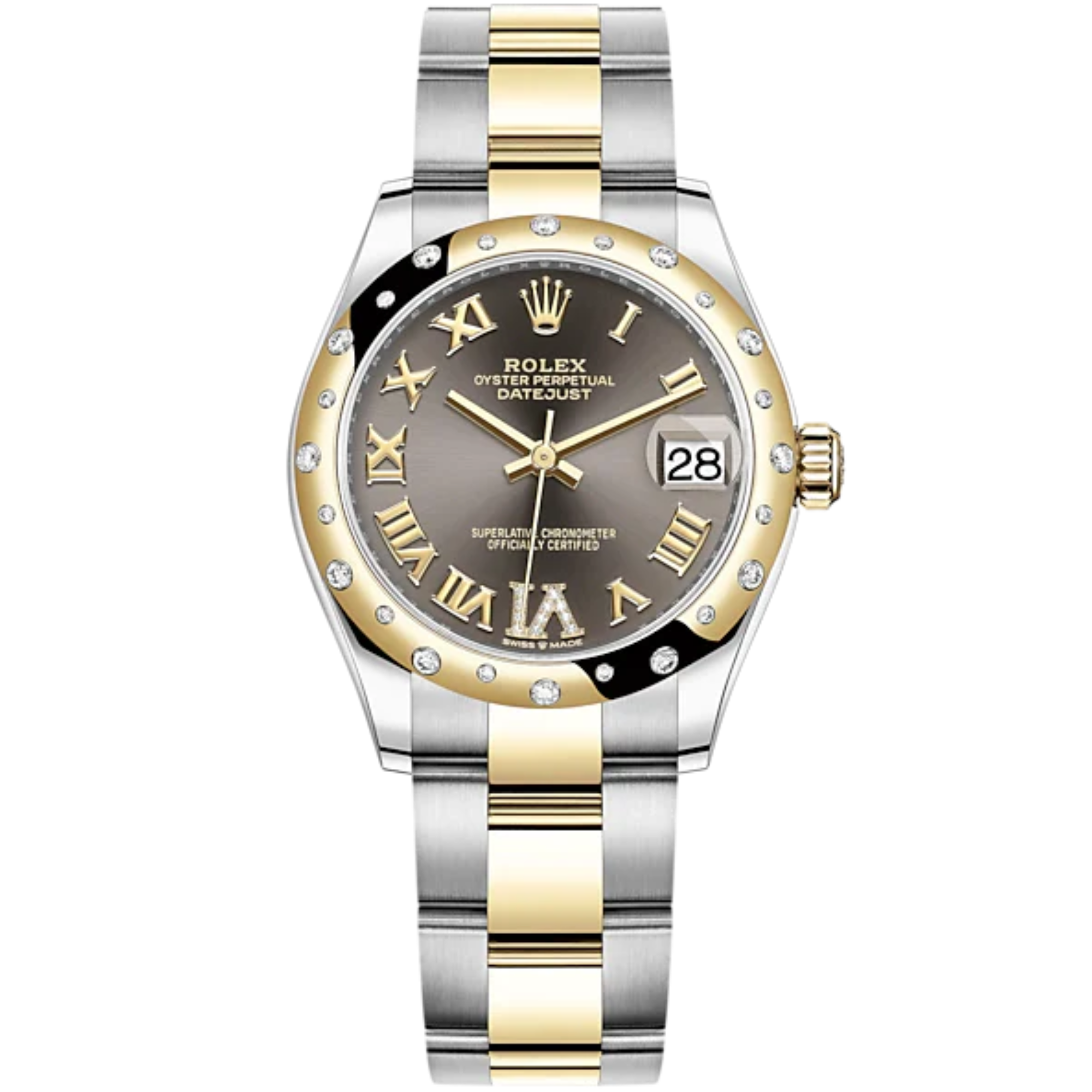 Datejust 31 31mm Oyster Bracelet Oystersteel and Yellow Gold with Dark Grey Diamond Dial Diamond-Set Bezel - Rolex