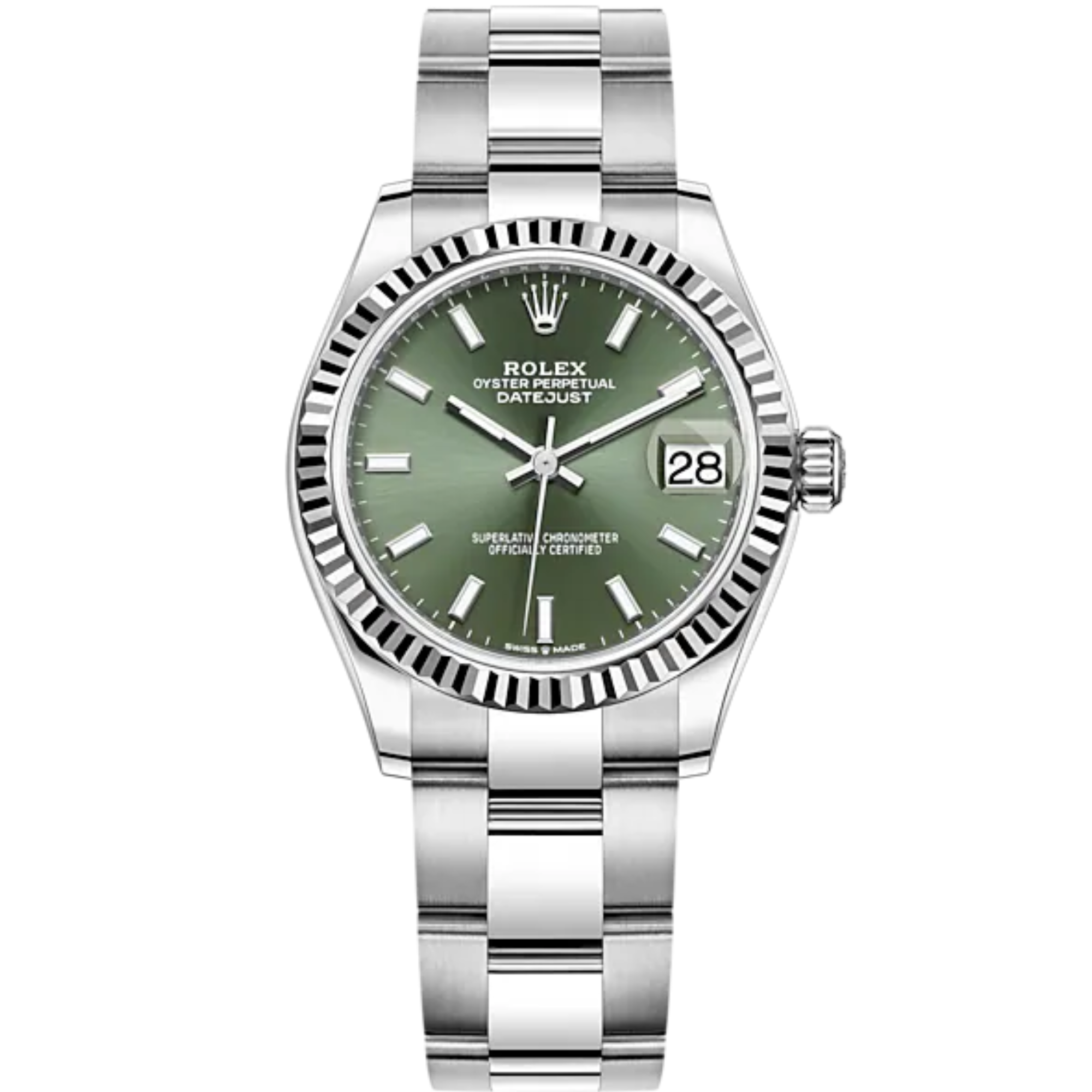 Datejust 31 31mm Oyster Bracelet Oystersteel and White Gold with Mint Green Dial Fluted Bezel - Rolex
