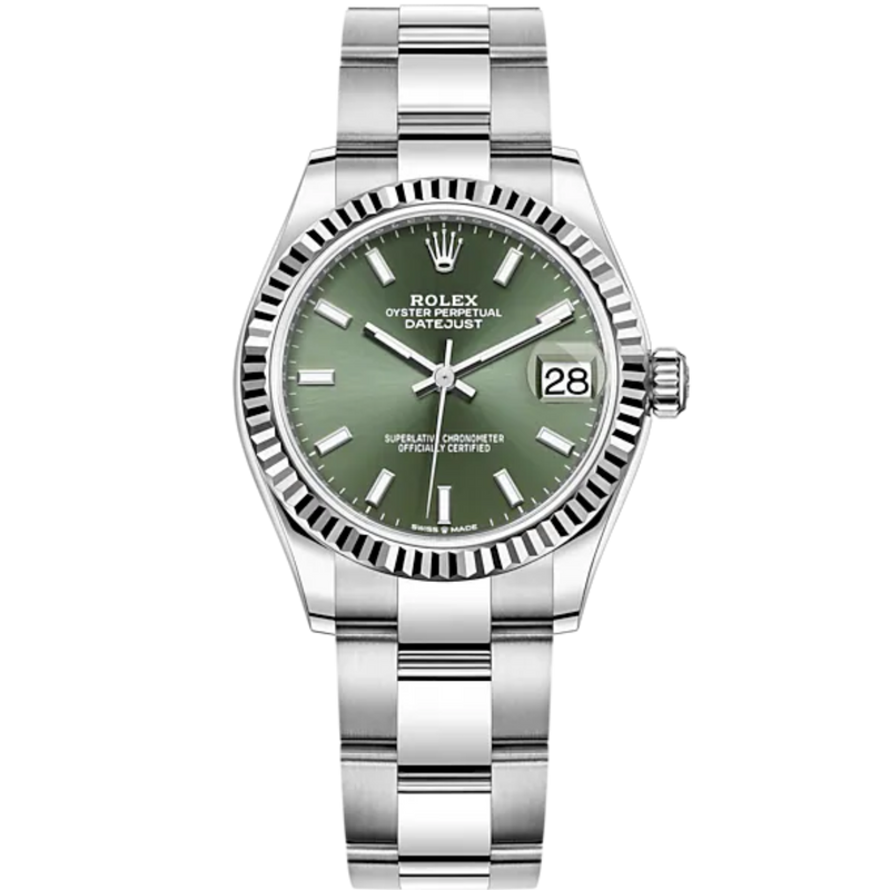 Datejust 31 31mm Oyster Bracelet Oystersteel and White Gold with Mint Green Dial Fluted Bezel - Rolex