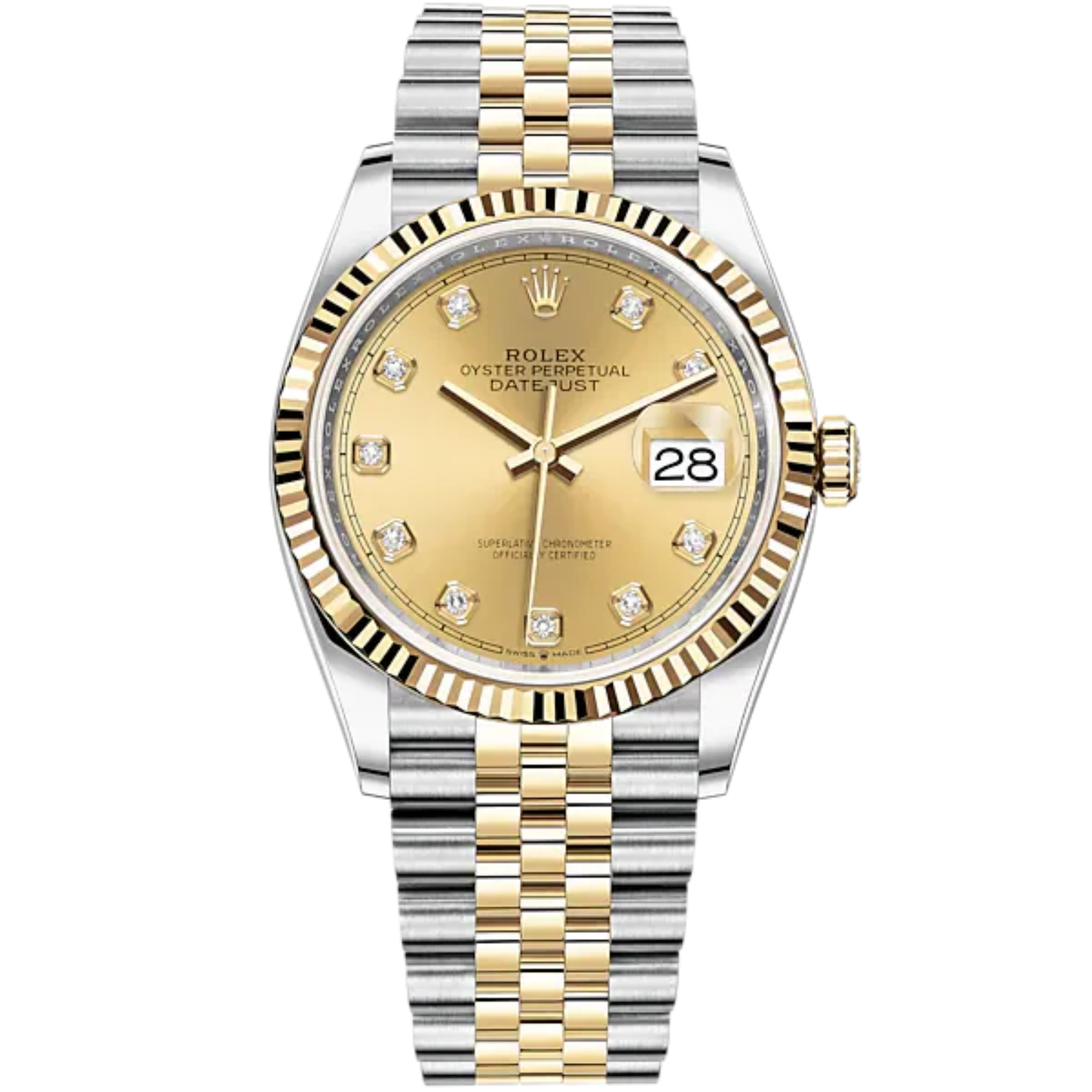 Datejust 36 36mm Oystersteel Jubilee Bracelet and Yellow Gold with Champagne-Colour Diamond-Set Dial Fluted Bezel - Rolex