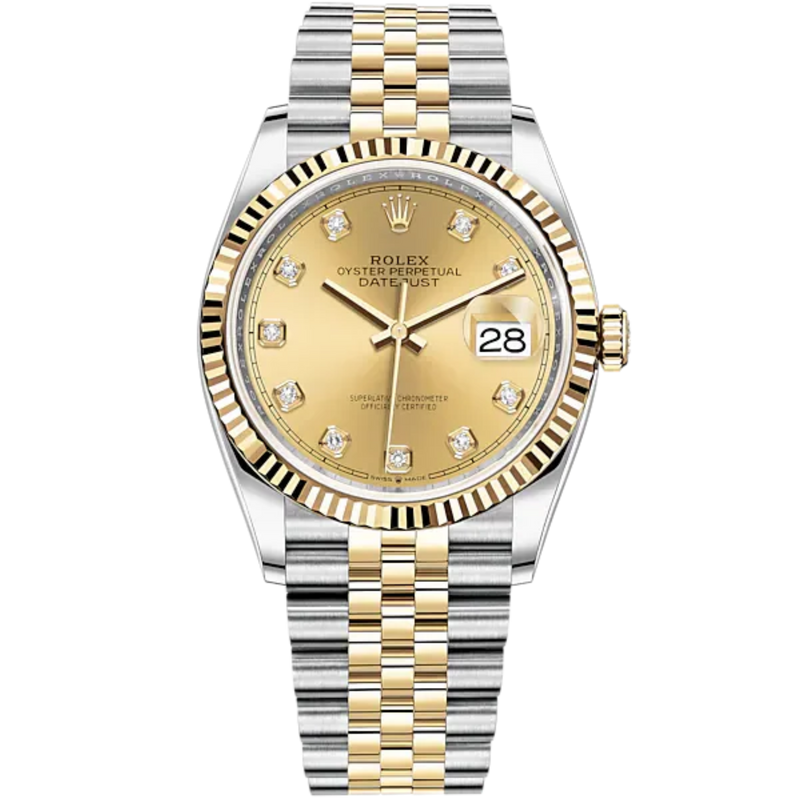 Datejust 36 36mm Oystersteel Jubilee Bracelet and Yellow Gold with Champagne-Colour Diamond-Set Dial Fluted Bezel - Rolex